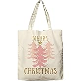 Dlzdn Christmas Pink Tree Tote Bag Winter Reusable Shopping Grocery Bag Beach Bag Birthday Gifts for Women Teacher