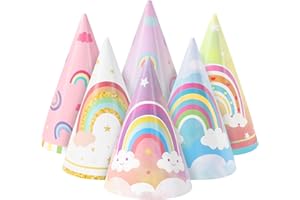 WERNNSAI Rainbow Party Hats - 12 PCS Colorful Birthday Cone Hats Rainbow Party Decorations Unicorn Paper Headwear