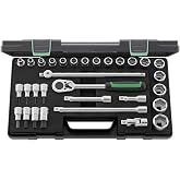 Stahlwille 96031239 Socket Set 1/2" No. 52/54/25/6, 31 Pieces (17 Sockets with Hexagon, 8 INHEX Sockets, 1 Ratchet, 3 Extensions, 1 T-Handle, and 1 Universal Joint), Made in Germany