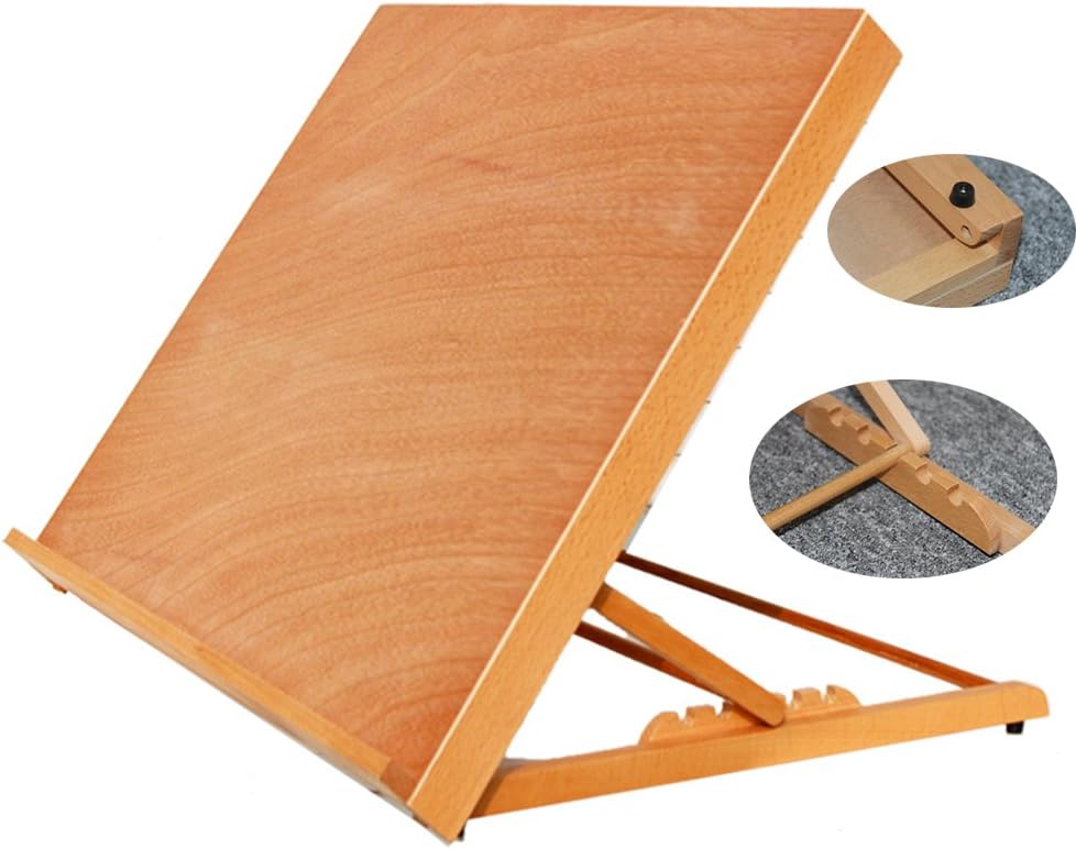Adjustable Wood Artist Sketch Box and Table Artist Easel - Portable All Media Adjustable Angle Desk Top 5 Adjust Gears - Oiled Beech Wood