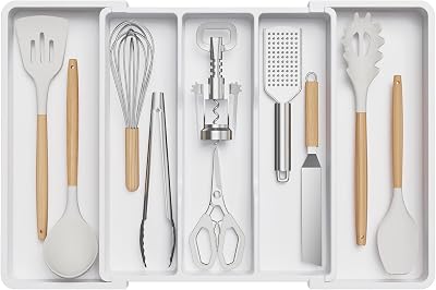 Lifewit Utensil Drawer Organizer Extendable Cutlery Tray White