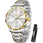 OLEVS Watch Men Luxury Waterproof Classic Diamond Watches for Men Dress Big Face Fashion Casual Mens Watches Stainless Steel Analog Quartz Metal Adjustable Wrist Watch