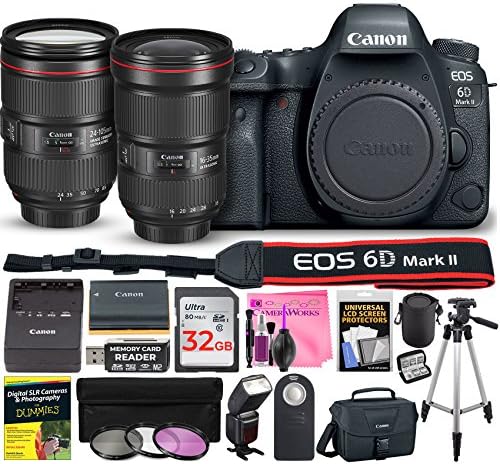 Canon EOS 6D Mark II 26.2 MP DSLR Camera (Wi-Fi) PROFESSIONAL PHOTOGRAPHER Multi-Lens Kit with EF 16-35mm f/2.8L III USM Lens, EF 24-105mm f/4L IS II USM Lens & Premium Camera Works Accessory Bundle