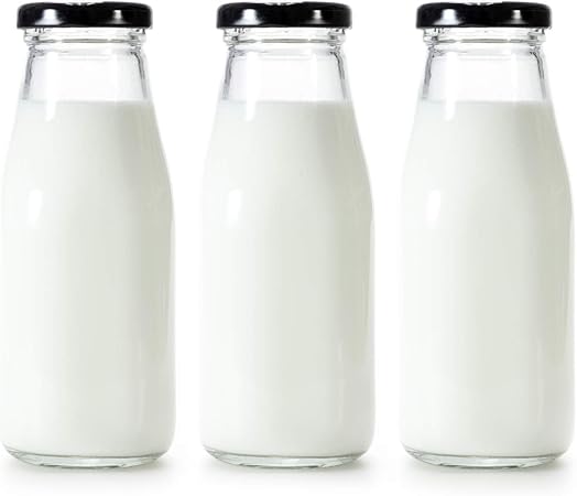Lot De 3 Petites Bouteilles De Lait En Verre Avec Jolis Couvercles Noirs Pour Decoration Danmu Art 250 Ml Amazon Fr Cuisine Maison