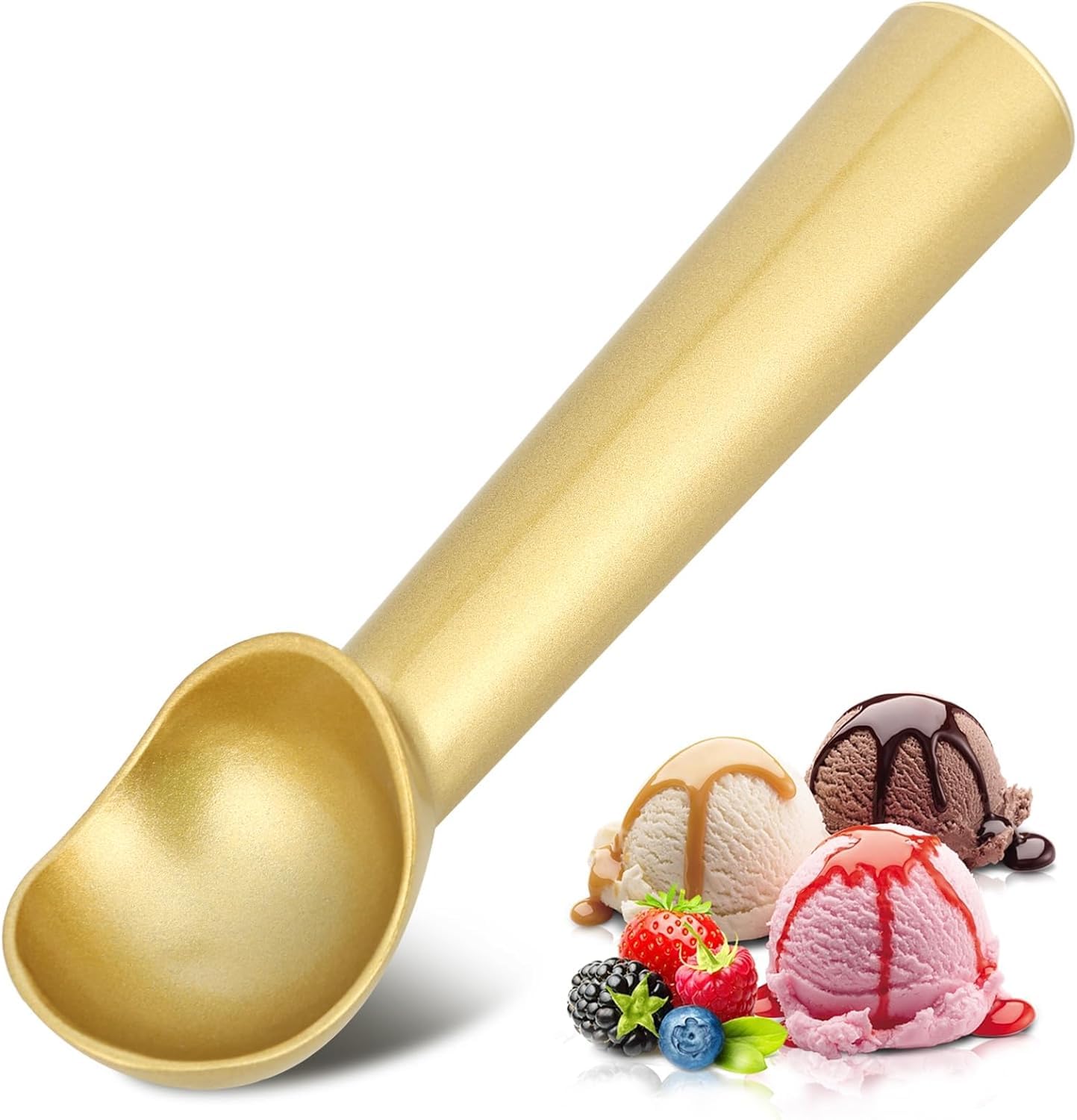 Ice Cream Scoop,Gold Aluminum Ice Cream Scooper,7 Inches One-Piece Design Nonstick Cookie Spoon.