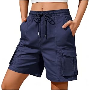 Fhstroonace Womens Bermuda Shorts Casual Wide Leg Cargo Shorts | Relaxed Fit, Drawstring Elastic Waist with Pockets, 7 Inch,