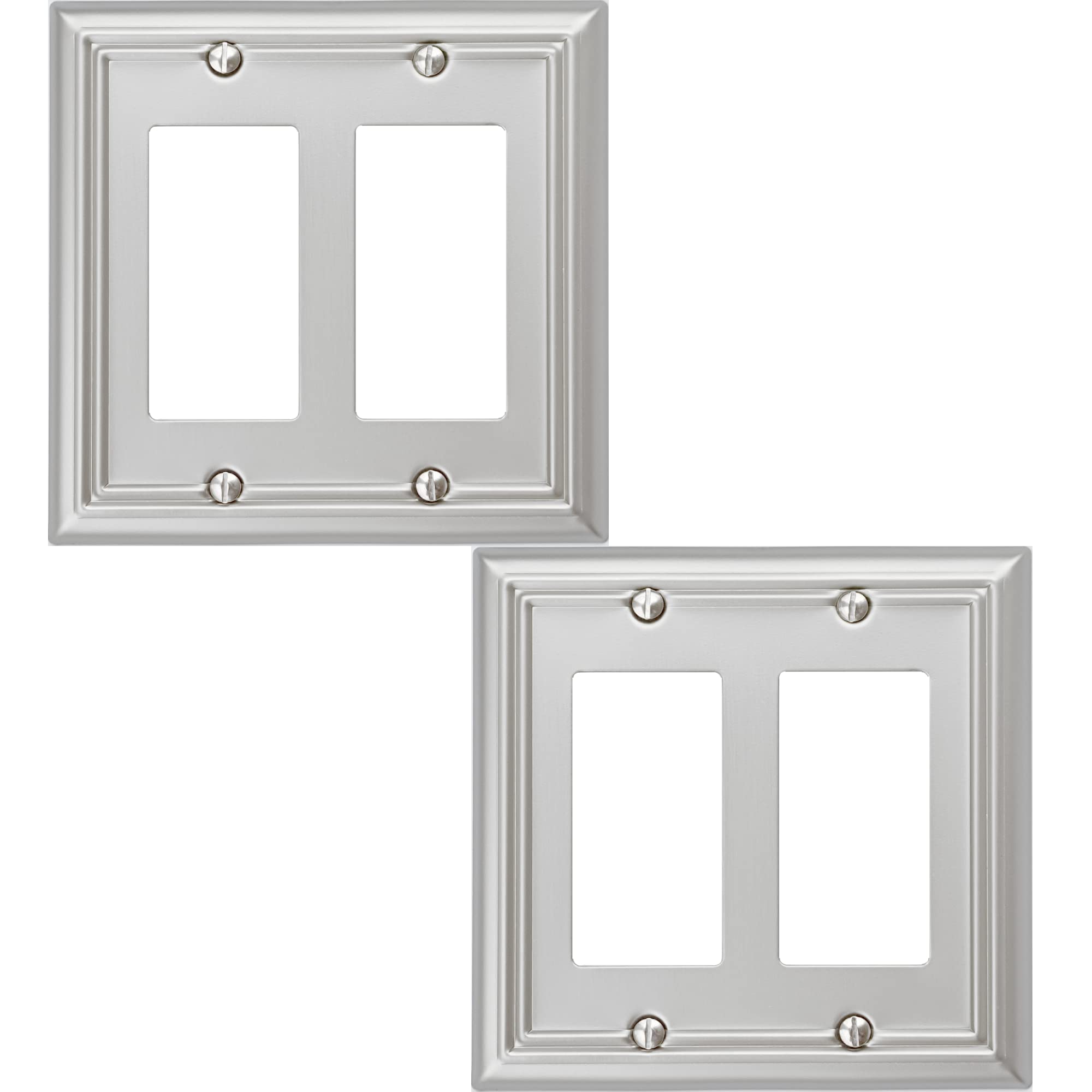 Photo 1 of OKAWYC Double Decorator Light Switch Cover Adler Metal Wall Plate, 2-Pack Brushed Nickel 2 Gang Double Rocker, for Receptacle Dimmer Switch GFCI Outlet, Switch Cover Decorative Wallplate, Durable