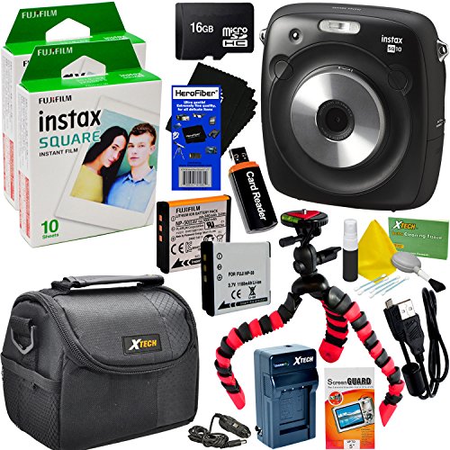 Fujifilm Instax Square SQ10 Hybrid Instant Camera Fujifilm Instax  Square Instant Films (20 Sheets) 16GB Memory Card Camera Case 9pc