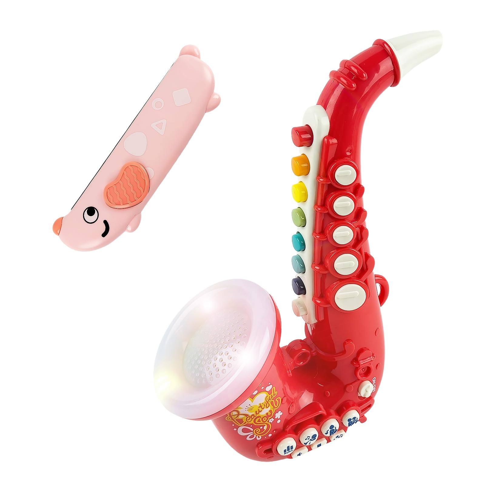 Toy Saxophone with Light & Sound, Toy Harmonica for Kids, Early Educational Toy Musical Instrument Toys for Toddlers Girls Boys Age 3+ (Red)