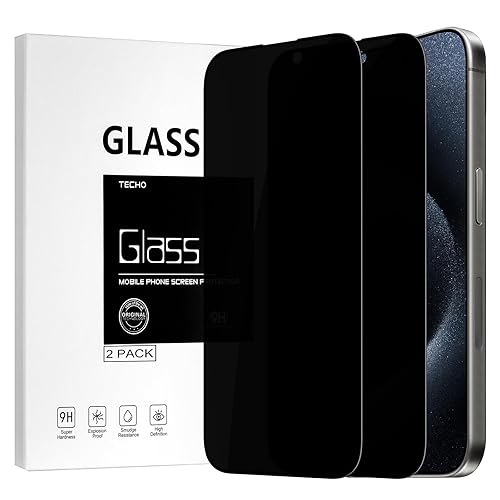 TECHO Privacy Screen Protector for iPhone 15 Pro Tempered Glass