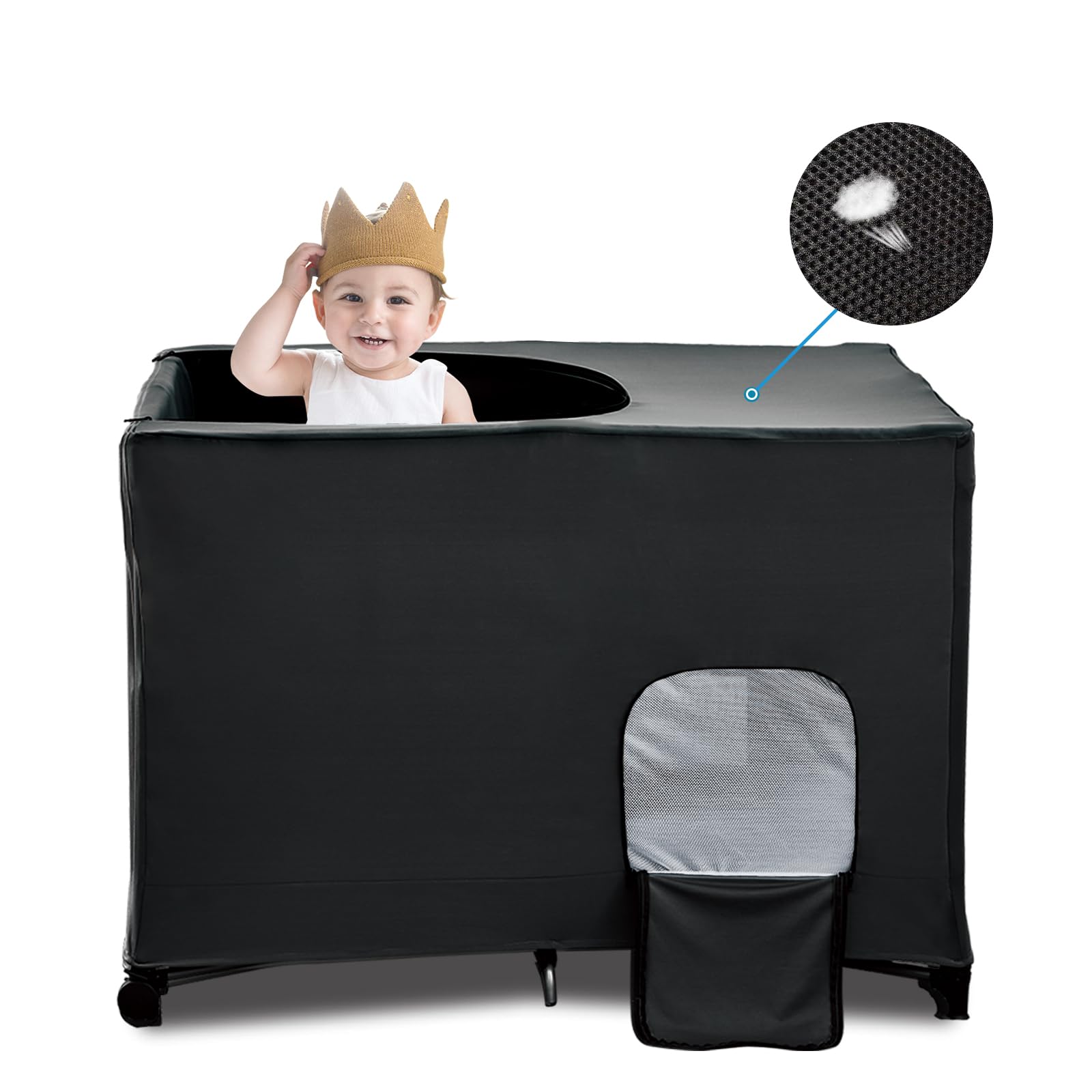 South To East Travel Cot Blackout Cover with Carrybag, 100% Breathable Sleeping Pod for Baby, Portable Stretchy Canopy Cover for All Travel Cots, Baby Essentials Black