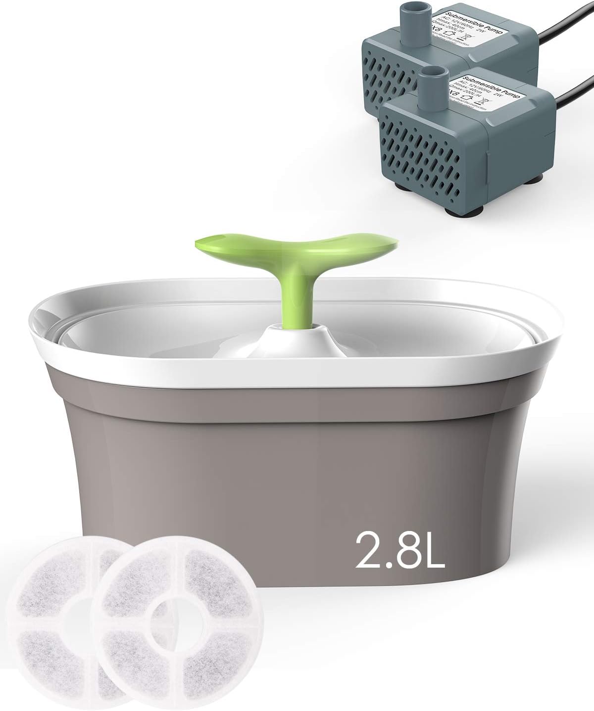 Cat Water Fountain 2.8L with 2 Free Pumps and 2 Free Filters – Multiple Pet Household Friendly Automatic Pet Water Dispenser Raised and Sloped Water Bowl for Cats, Dogs and Birds