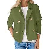 Fisoew Womens Sweatshirt Blazer Crop Double Breasted Button Suit Jacket | Open Front, Long Sleeve, Business Overcoat, Fall Coat, Dressy Casual, Collar Lapel, Front Pockets, Office Jacket, Trench Coat