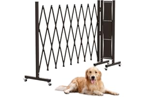 THEYFIRST Expandable Driveway Gate, Portable Barricade Gate with Casters, Metal Folding Security Gate, 209" Wide Aluminum Expandable Garden Fence, Outdoor Dog Fence for Yard (Brown, 216.54)