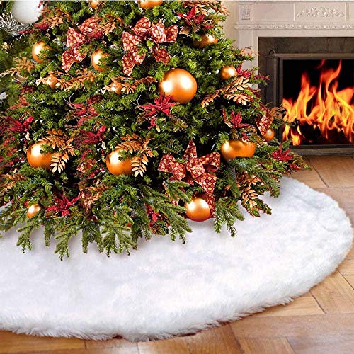 Atiming Christmas Tree Skirt White Faux Fur Christmastree Skirt 48 inch Mat Christmas Holiday Party Decorations 122 cm