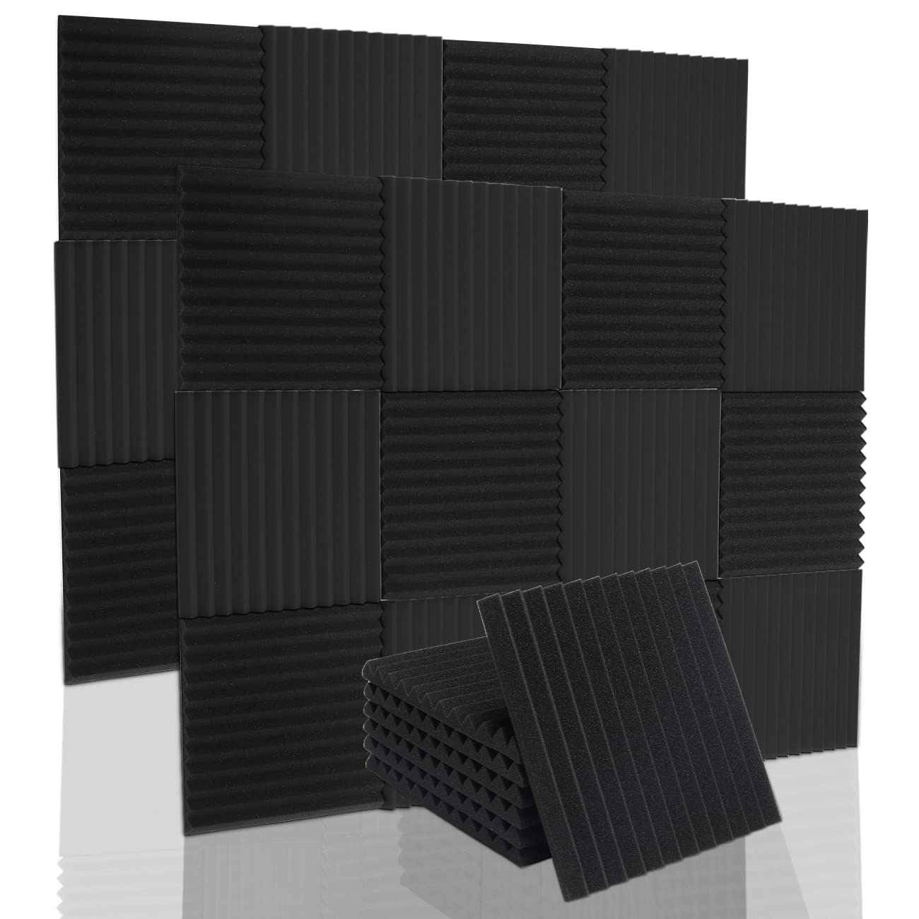 12 Pcs Sound Proofing Panels Acoustic Foam Panels - 12" X 12" X 1" Soundproofing Studio Foam Panels For Studio KTV Soundproof Treatment Paint Pads Fireproof Paper Wall Sticker 12" X 12" X 1" Black