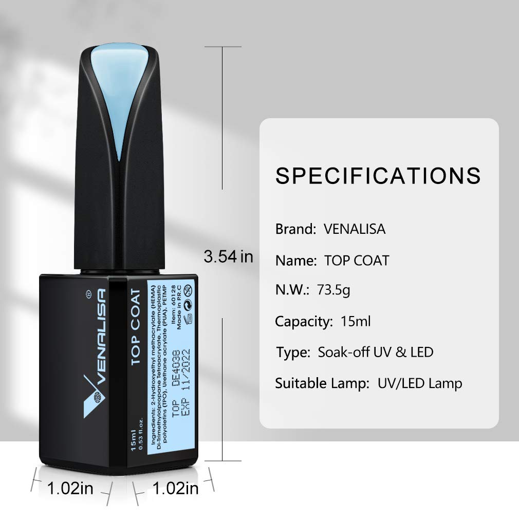 VENALISA 15ML No Wipe Tempered Top Coat - Scratch Resistant High Gloss Soak Off Gel Nail Polish Finish Long Lasting Set Gel Nail Kit - Image 8