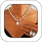 Asooll Wedding Jewelry Set Silver Rhinestone Necklace and Earring Sets Crystal Prom Jewelry for Women