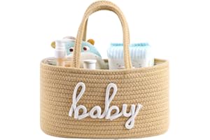 ZOMBATI Baby Diaper Caddy Organizer, Nursery Storage Bin Basket for Baby Shower and Baby Wipes- Cotton Rope Portable Diaper Bag for Changing Table, Newborn Essentials Gift-Tan