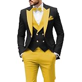 CYANDUSTY Mens Suits Slim Fit 3 Piece Tuxedo for Men Suit Wedding Prom Tux | 3 Piece Regular Fit ,Tuxedos,Men Tuxedo Suit Set,One Button,Double Breasted,with Gold Buttons,Formal Blazer Vest Pant Set