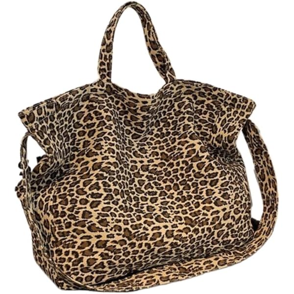 IDEWO Corduroy Leopard Tote Bag - Lightweight Large Shoulder Purse, 13x15 Inch, Soft Vintage Handbag For Women - View #5