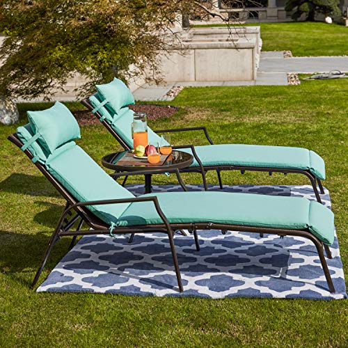 LOKATSE HOME 3 Pieces Outdoor Patio Chaise Lounge Set 2 Adjustable