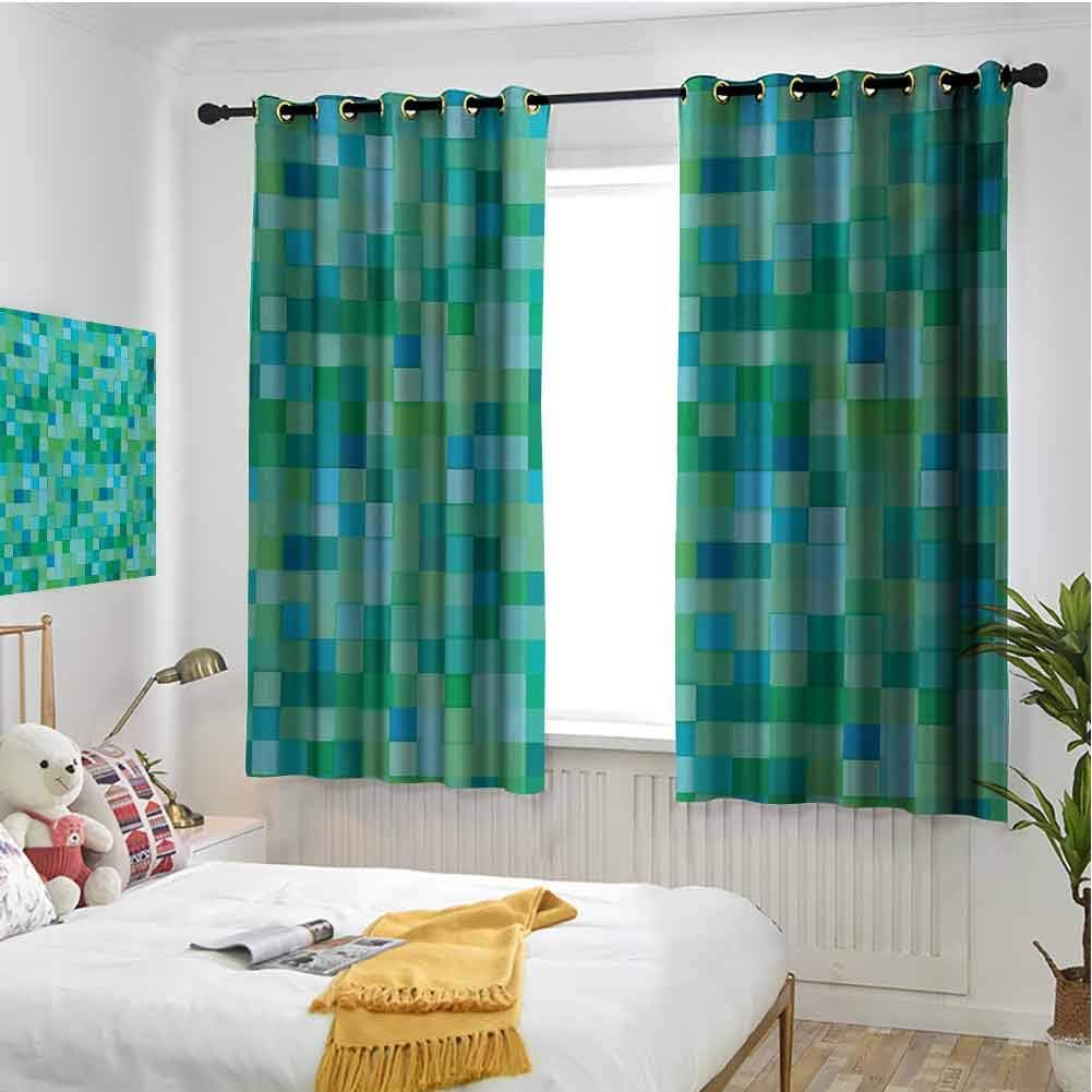hengshu Teal Black Out Window Curtain 2 Panel 3D Cube Pattern Abstract