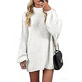 Wenrine Womens Oversized Sweater Dress Casul Puff Long Sleeve Fall Chunky Knit Loose Tunics Pullover Tops