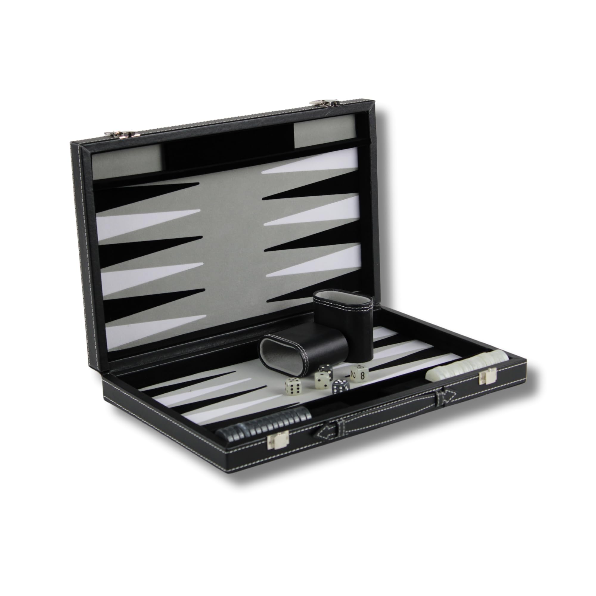 Leatherette Backgammon Set Graphene Grey 18 Inch