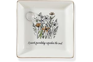 VINCOMIC Friendship Christmas Gifts for Women Friends, Ring Trinket Dish, Jewelry Tray-A Sweet Friendship Refreshes the Soul, Ceramic White