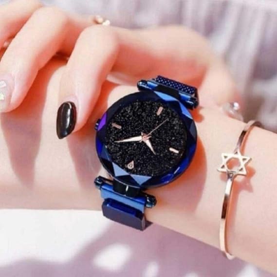 Hours 3,6,9 Represents Line and 12 Represent Diamond Blue 21st Century Magnet Analog Watch for Girls and Women