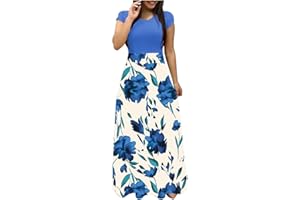Handyulong Casual Dresses for Women, Womens Long Sleeve Maxi Dress Round Neck Floral Print Casual Tunic Long Maxi Dress