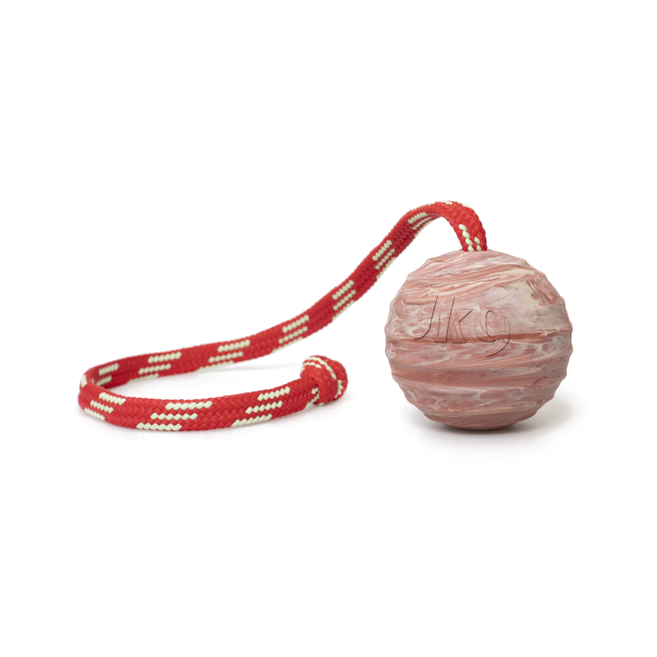 Julius-K9, IDC Natural Rubber Ball with String, Horizontally Grooved, 60 mm