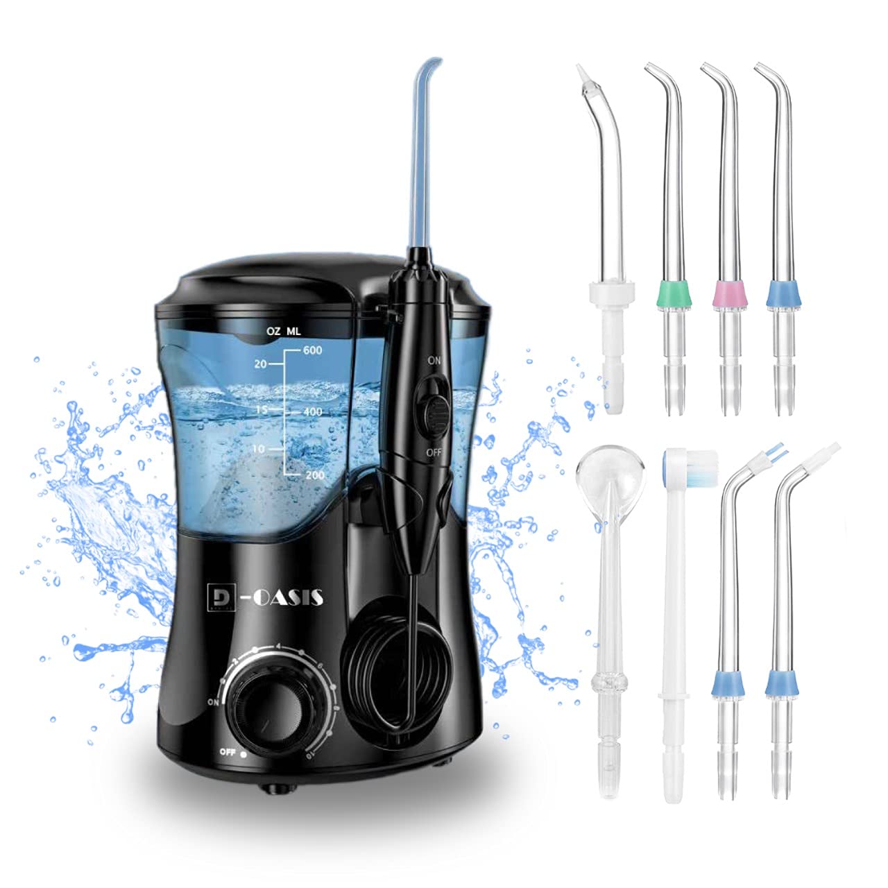 D-Oasis Water Picker Water Flosser with 8 Multifunctional Tips–German Design 600 ml Tank Oral Irrigator Dental Family Use Water Flossers for Teeth Cleaning – IPX7 Waterproof Electric Flosser for teeth