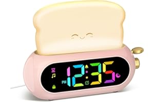 Netzu Alarm Clock for Kids, OK to Wake Clock with Night Light and Sound Machine, Pink Clock with 10 RGB Color, 6 Alarm Tones, Nap Timer, Snooze, Bedside Clocks for Girls Kids Teens Birthday Gifts
