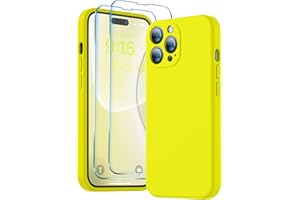 BossKiss Compatible with iPhone 14 Pro Max Case, Silicone Upgraded [Camera Protection] [2 Pcs 9H Screen Protector], Soft Anti-Scratch Microfiber Lining, 6.7 inch, Neon Lemon