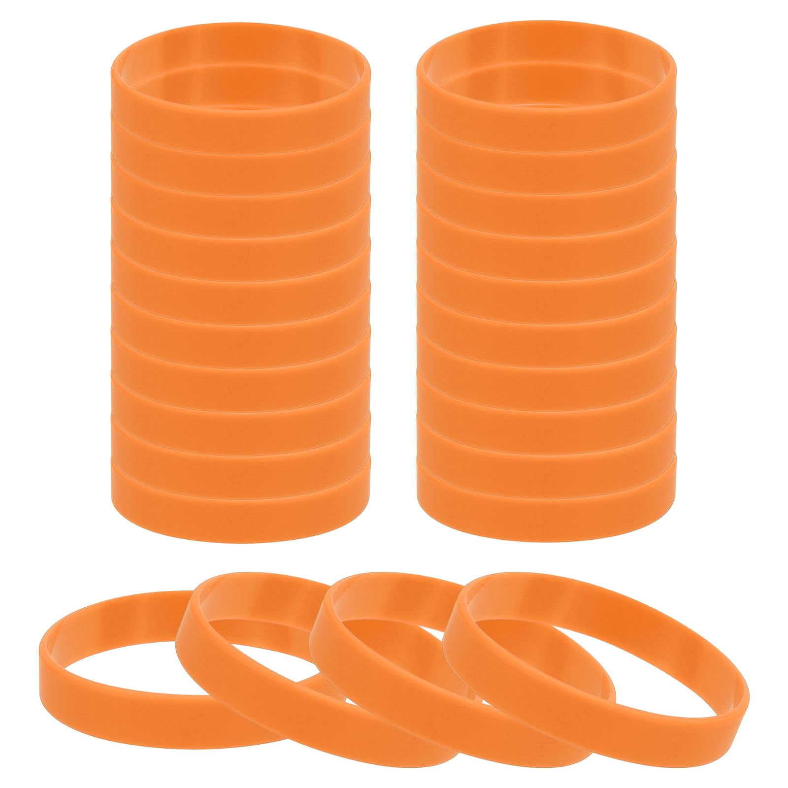 PATIKIL Silicone Rubber Bracelets, 24 Pcs Solid Color Blank Stretch Wristbands Sports Elastic Rubber Bands for Men Women Adults Teen Party Favors, Orange