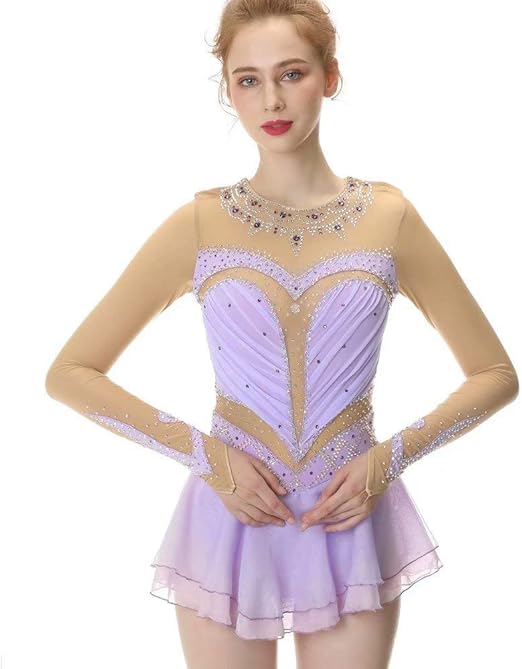 Light Purple Figure Skating Dress,LongSleeved Ice Skating