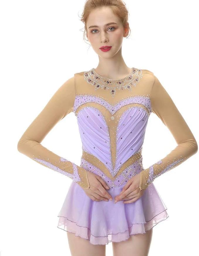 Light Purple Figure Skating Dress,LongSleeved Ice Skating