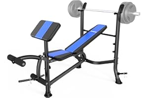 DONOW Olympic Weight Bench Adjustable With Barbell Rack Bench Press Set with Leg Extension Preacher Curl and Weight Storage Workout Bench for Strength Training