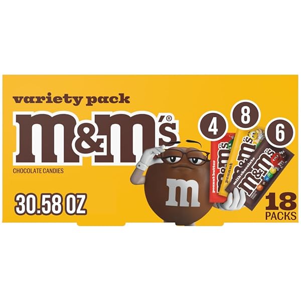 M&M’S MILK CHOCOLATE CANDY, HALLOWEEN VARIETY PACK, FULL SIZE, PACK OF 18, BULK CANDY CHOCOLATE INDIVIDUALLY WRAPPED