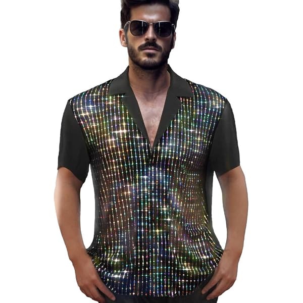 green emerald velvet dress Phix Men's Black Chiffon Sequin Button Down Shirt in Size Large