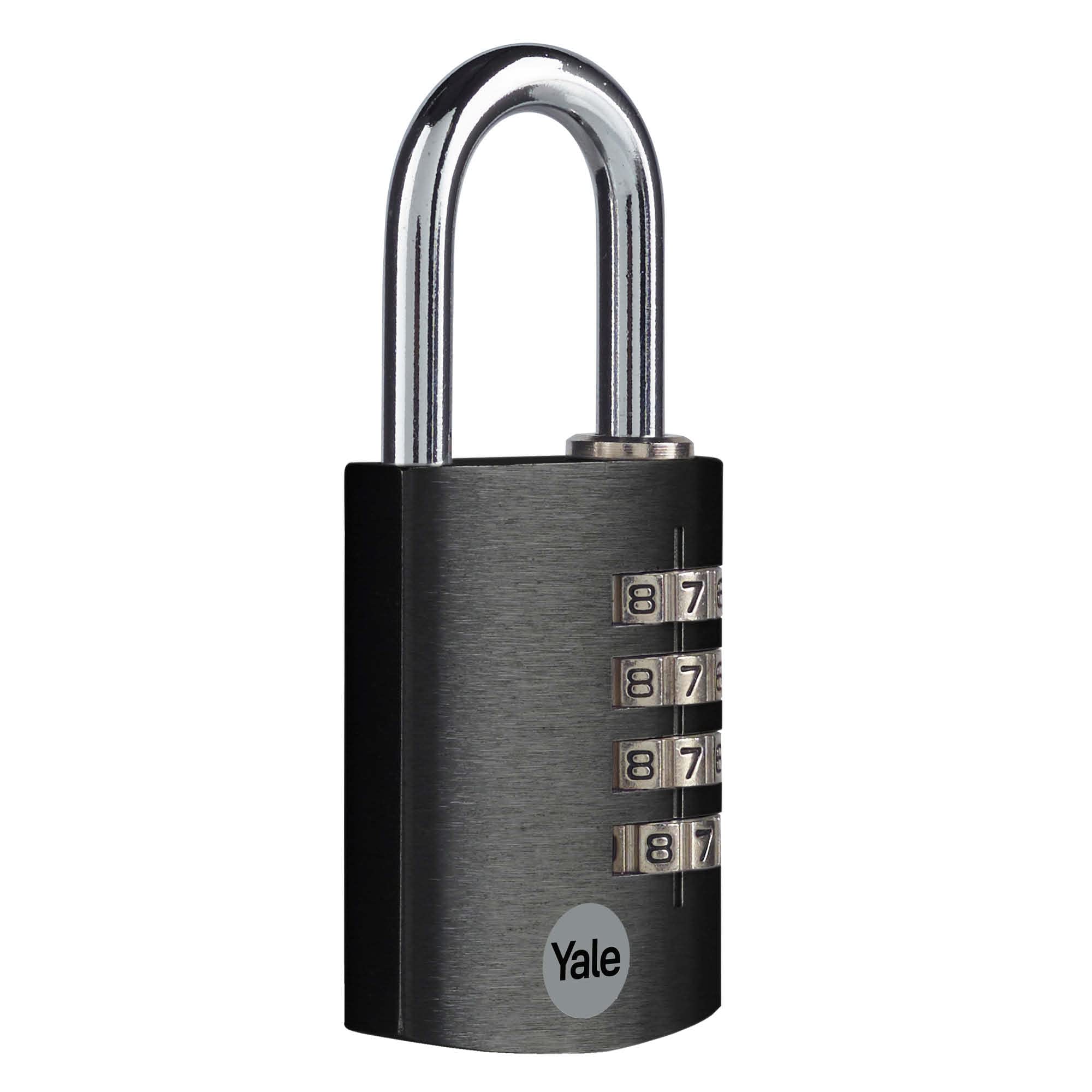 Yale - YE3CB/38/131/1/BK Standard Security 38mm Aluminium Combination Padlock - Black - Open Hardened Steel Shackle - 4 dial Combination Lock