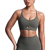 Aoxjox Women's Workout Sports Bras Cross Back Fitness Athletic Velura Ruched Bra PlushFlex™ Yoga Crop Tank