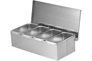 Seasoning Box Set, 4 Separated Grids Stainless Steel Seasoning Box, Storage Container with 4 Spoons, Kitchen Storage for Snac