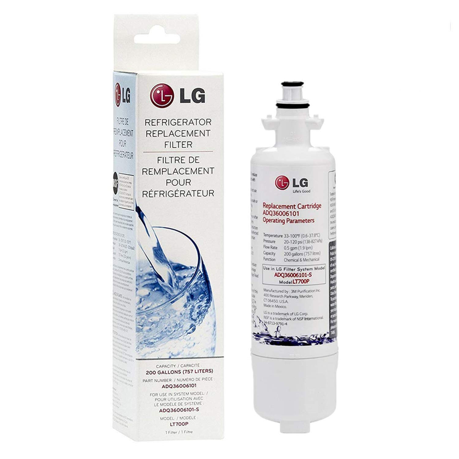 LT700P NSF 53 & 42 Refrigerator Water Filter Replacement, Compatible with LG LT700P, ADQ36006101, ADQ36006102, Kenmore 9690, 46-9690 (Pack of 1)