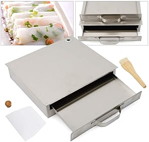 WINUS Cantonese Rice Noodle Rolls Machine, Stainless Steel 1 Layer/ 2 Layer Rice Noodle Roll Steamer, Rice roll Making Machine for Kitchen Cooking Food Household Chinese Cuisine Recipes Cookware (1 Layer) (1 Layer)