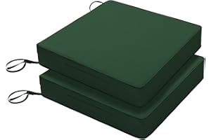 Favoyard Patio Chair Cushions 19 x 19 x 3 Inch Waterproof Outdoor Seat Cushions for Patio Furniture 3-Year Color Fastness Garden Sofa Couch Chair Pads with Handle & Adjustable Straps Set of 2, Green