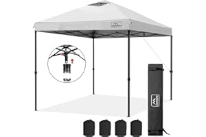 KAMPKEEPER One Person Setup 10x10 Pop up Canopy Tent, Instant Portable Canopy, One Push Outdoor Canopy with 3 Adjustable Heights, Wheeled Carry Bag, Bonus 8 Stakes and 4 Ropes(White)