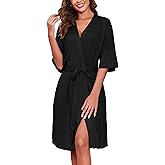 Ekouaer Short Robes for Women Lightweight Kimono Robes Knit Bathrobe Soft Sleepwear with Pockets S-XXL